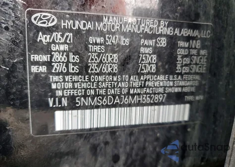 2021 Hyundai Santa Fe Sel from USA, damaged, VIN 5NMS6DAJ6MH352897